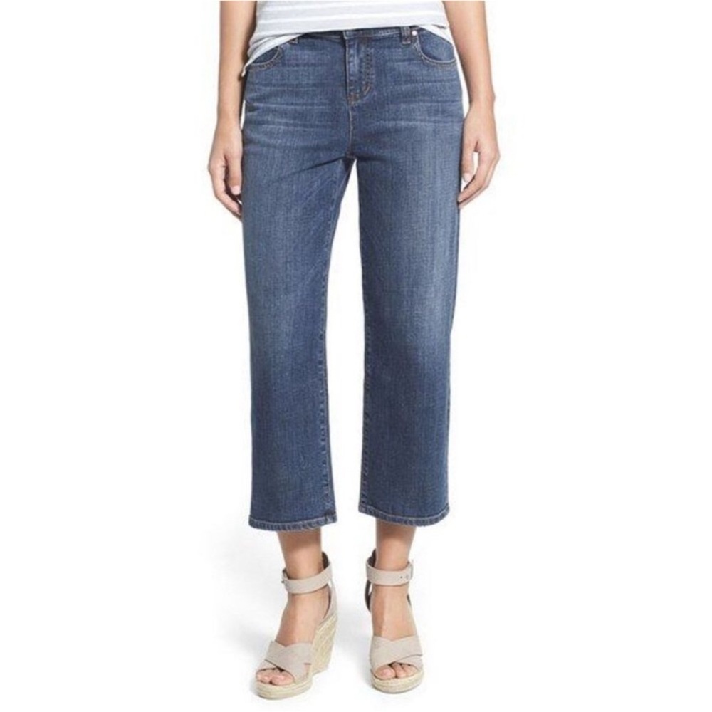 EILEEN FISHER Straight Wide Leg Crop Jeans Stretch Denim Organic Cotton Size 2‌